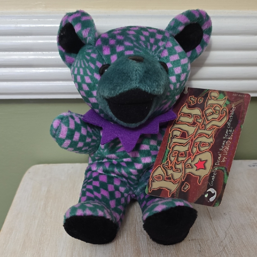 Grateful Dead Checkered Bear Plush - Green and Pink Pearly Baker